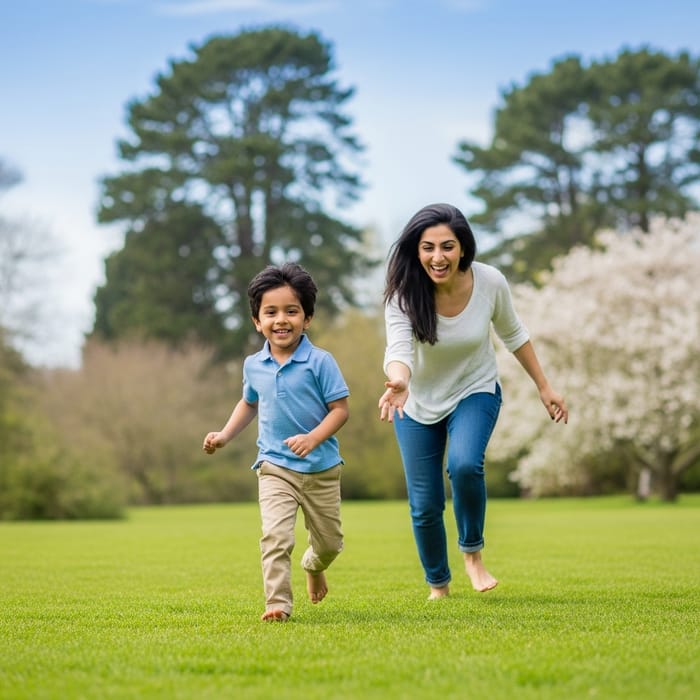 Playful African Child with Mother in Outdoor Setting
