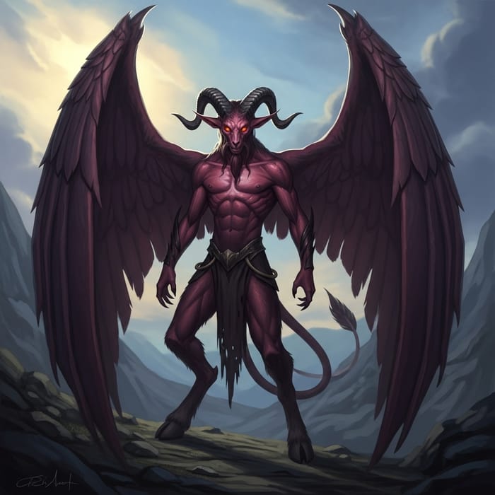 Winged Tiefling with Piercing Goat Eyes | Fantastical Creature Art