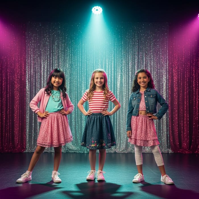 Diverse Girls Posing on Colorful Stage Diverse Girls Posing on Colorful Stage