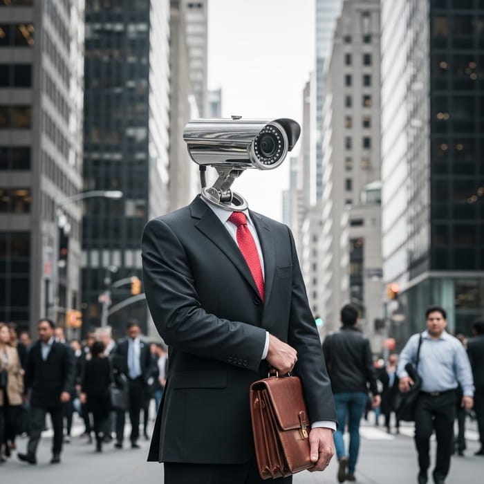 Surreal Businessman with CCTV Camera Head
