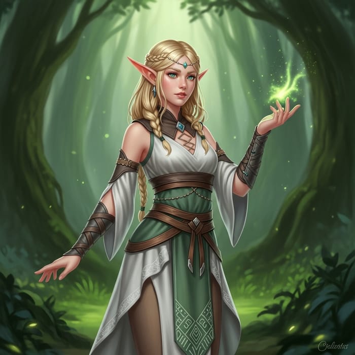 Blond Hair Elf Girl in Enchanted Forest