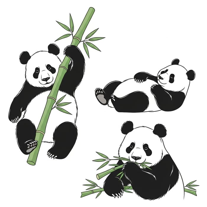 Cute Panda Vector Art: Three Adorable Poses in Vectors Cute Panda Vector Art: Three Adorable Poses in Vectors