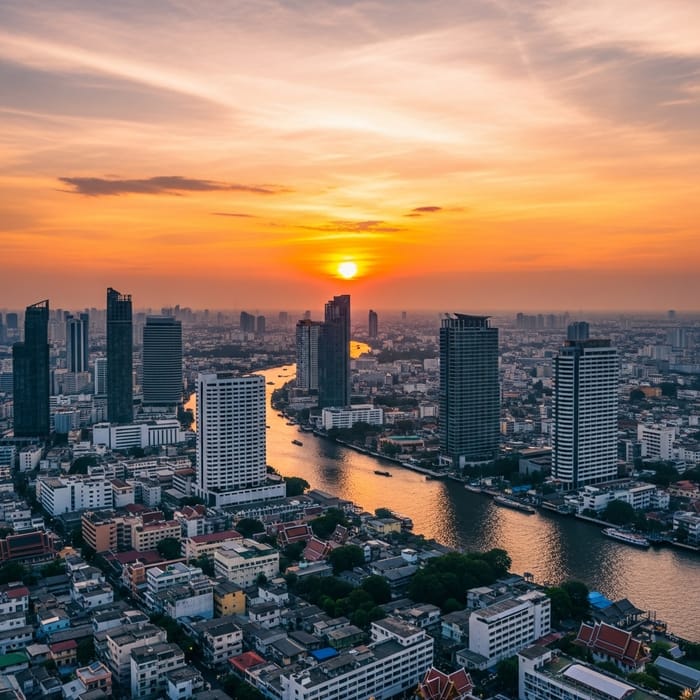 Impressionistic Sunset over Bangkok | Vibrant Cityscape