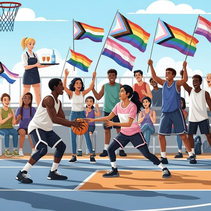 Diverse LGBTQ+ Community Celebrates Outdoor Basketball Game Diverse LGBTQ+ Community Celebrates Outdoor Basketball Game
