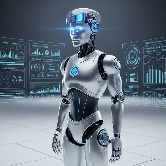 Futuristic Robot with Blue Glowing Eyes