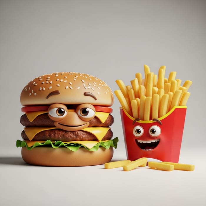 Confident Burger & Eager Fries: A Fun Food Duo