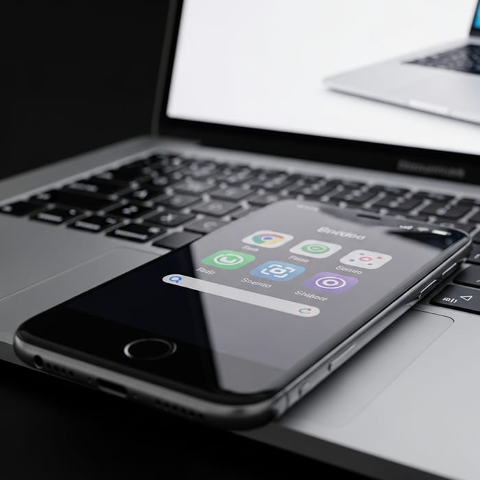 Sleek Apple Technology: iPhone & MacBook Pro Close-up Sleek Apple Technology: iPhone & MacBook Pro Close-up