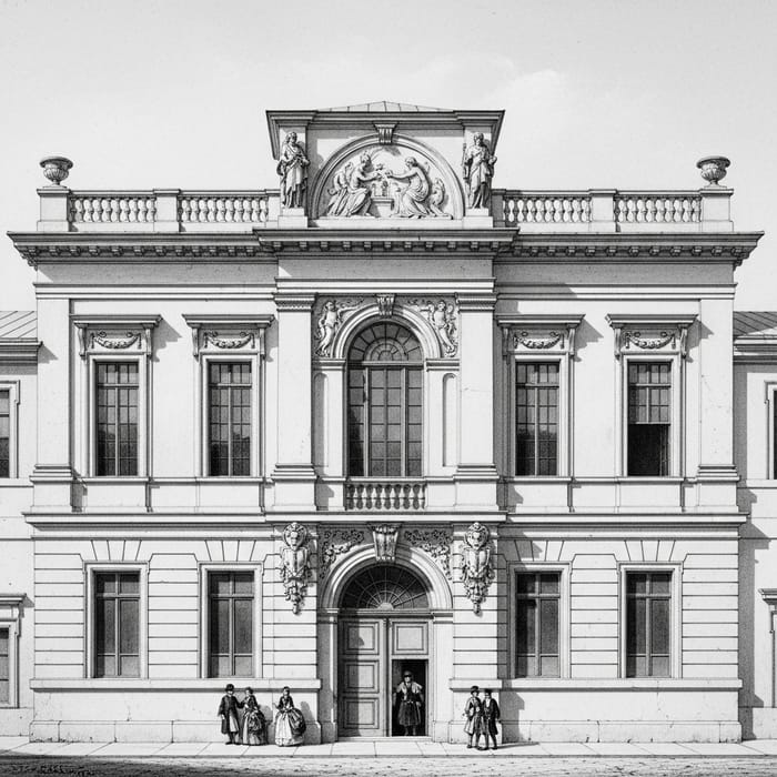 Classical 2-Story Building Drawing | Architectural Pencil Sketch Classical 2-Story Building Drawing | Architectural Pencil Sketch