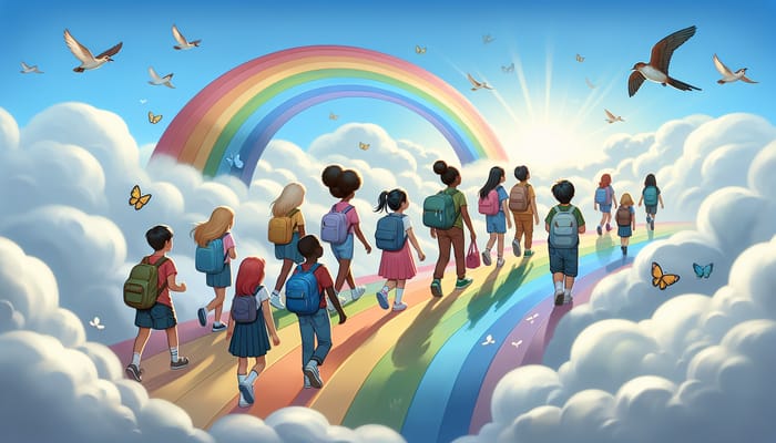 Magical Rainbow Pathway for Kids in Morning Sky