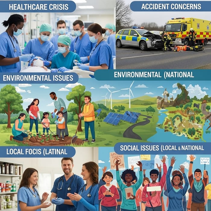 Current Societal Issues Collage - Accidents, Covid-19, National Concerns