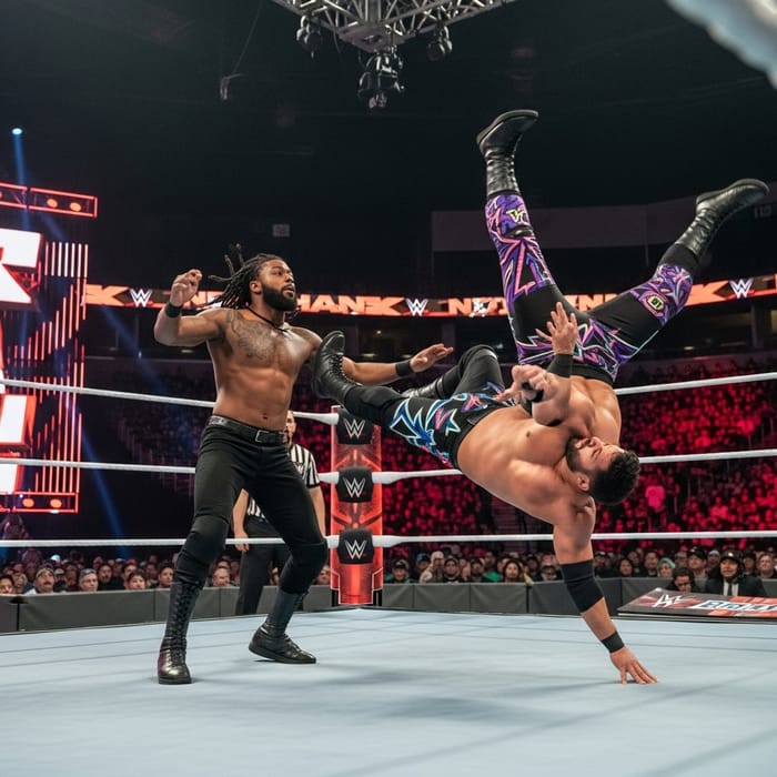 Dramatic Wrestling Match in Packed Arena | High-Energy Acrobatic Action