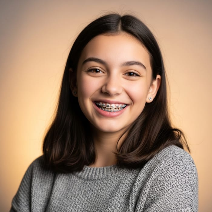 Smiling Teenage Girl with Grey Braces | Confident & Joyful Look Smiling Teenage Girl with Grey Braces | Confident & Joyful Look