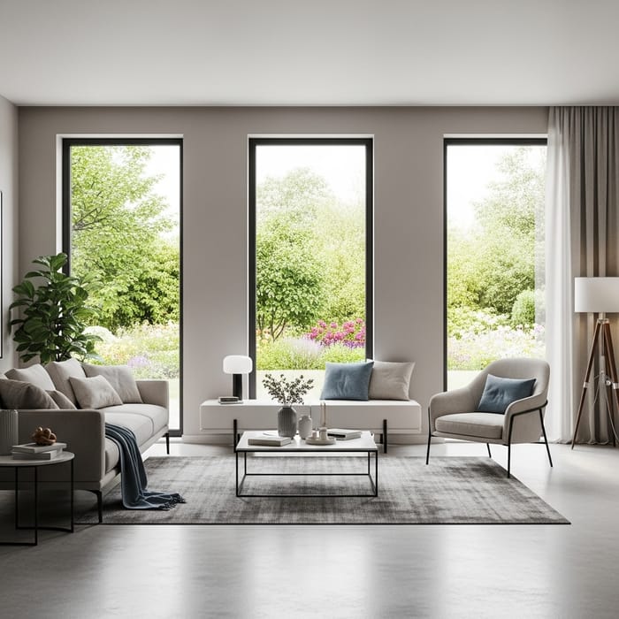 Modern Large Living Room Design with Garden View