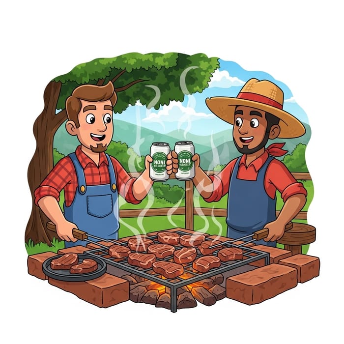 Cartoon Hillbillies Enjoying BBQ and Beer in Countryside Cartoon Hillbillies Enjoying BBQ and Beer in Countryside