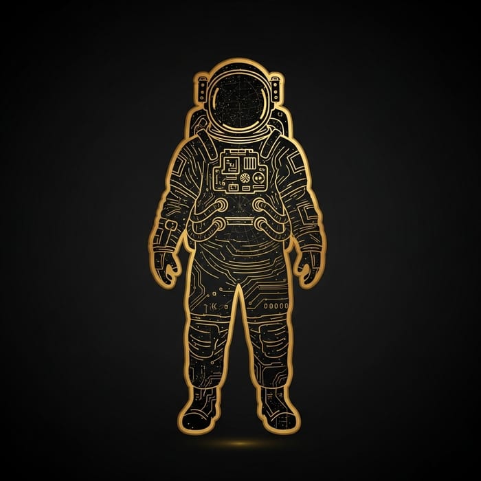 Golden Astronaut Outline on Black Background - Space Exploration Golden Astronaut Outline on Black Background - Space Exploration