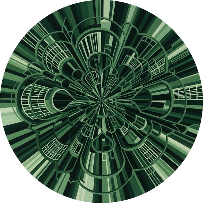 Mesmerizing Circular Abstract Art with Architectural Elements in Dark Green Shades Mesmerizing Circular Abstract Art with Architectural Elements in Dark Green Shades