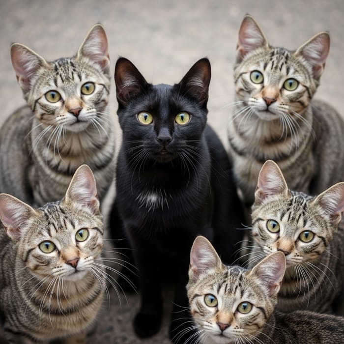 Cute Cats Group - Black and Brown with Soft Stripes