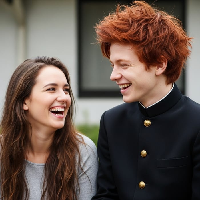 Joyful Moment: Laughing Girl and Redhead Boy in Japanese Uniform Joyful Moment: Laughing Girl and Redhead Boy in Japanese Uniform