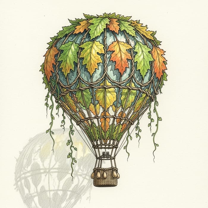 Whimsical Autumn Leaf Hot Air Balloon Drawing Whimsical Autumn Leaf Hot Air Balloon Drawing