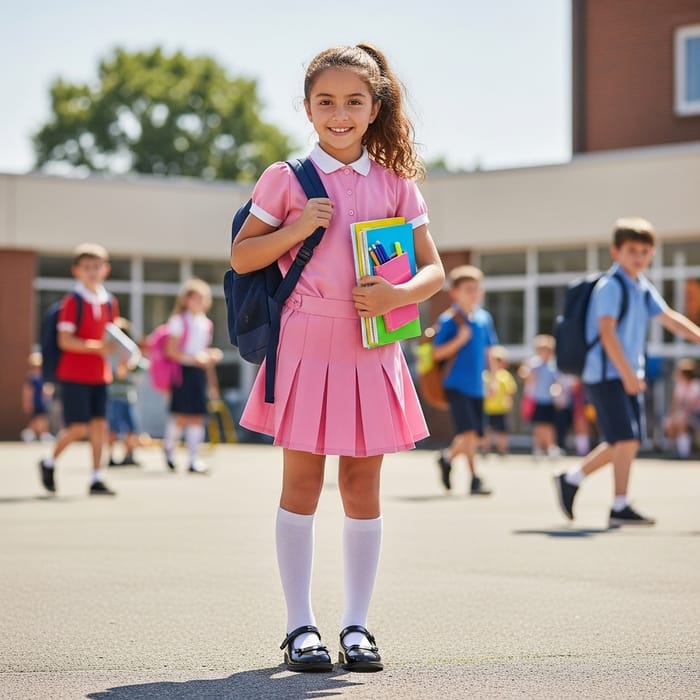 Cute 7-Year-Old Schoolgirl in Pink Uniform | Love for Learning Cute 7-Year-Old Schoolgirl in Pink Uniform | Love for Learning