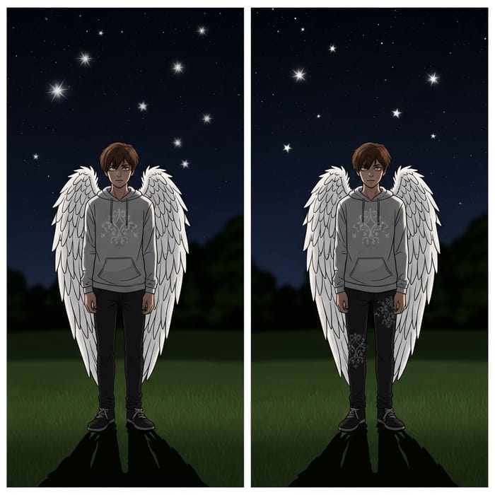 Mysterious Teenage Boy in Angel Wing Attire at Night Mysterious Teenage Boy in Angel Wing Attire at Night