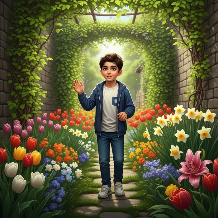 Charming Boy in Blossoming Garden | Exploring Nature