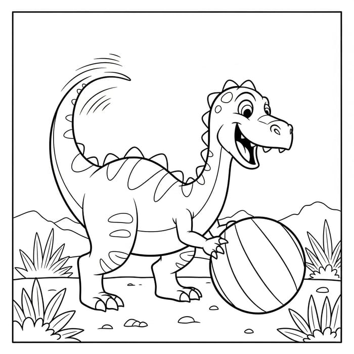 Cartoon Dinosaur Playing with a Ball - Coloring Page Cartoon Dinosaur Playing with a Ball - Coloring Page