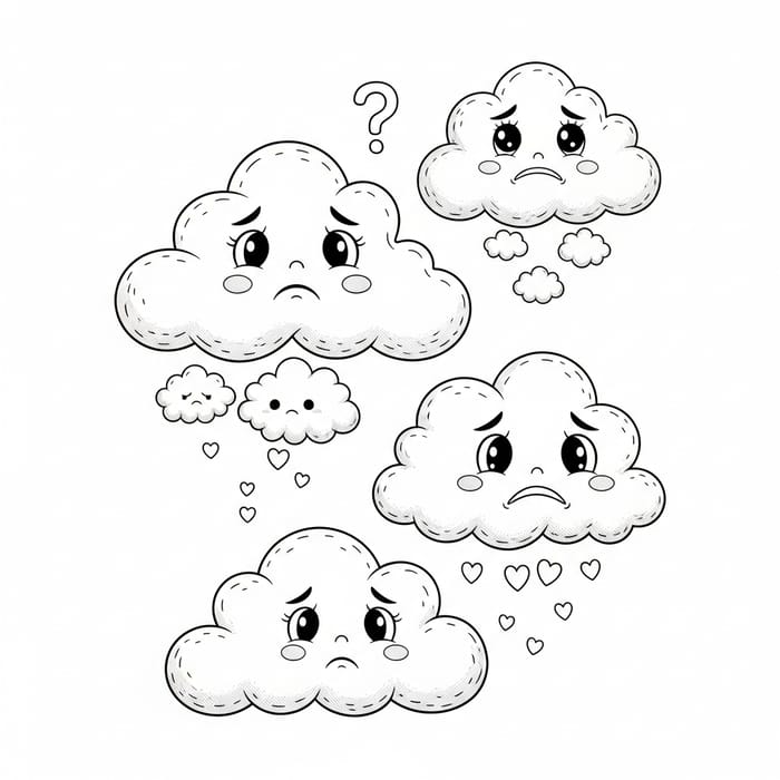 Whimsical Clouds Coloring Page | Conveying Sadness & Wonder