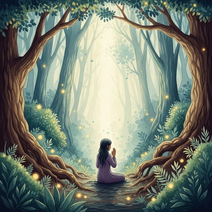 Mystical Forest Prayer: Serene Artwork