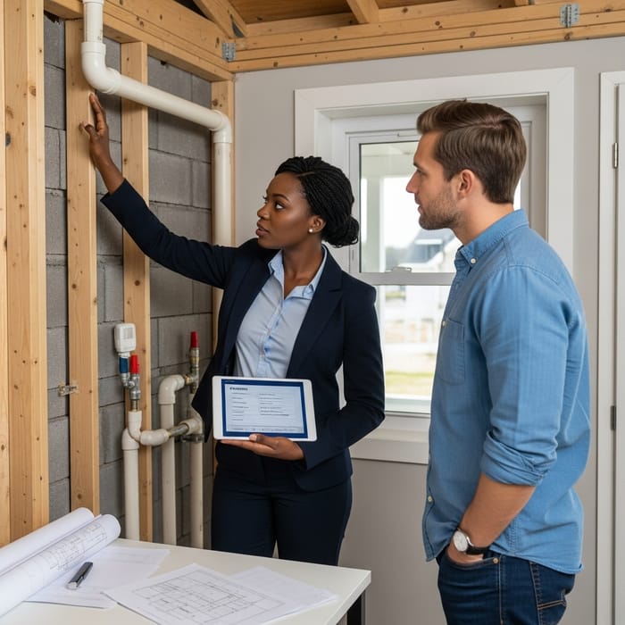 Black Female Real Estate Agent Inspecting Property with Client Black Female Real Estate Agent Inspecting Property with Client