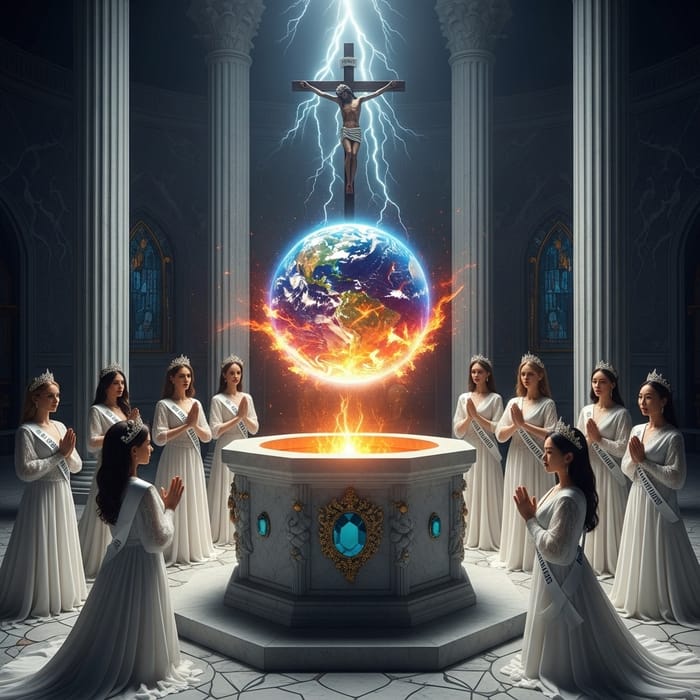 Exquisite Arabian Cross and Majestic Women in White Gowns