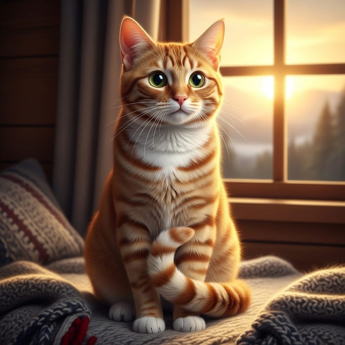 Cozy Orange Tabby Cat in Cabin Cozy Orange Tabby Cat in Cabin