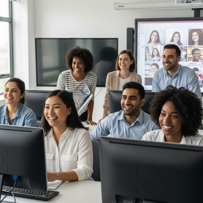 Diverse Educators Engaged in High-Tech Online Class Diverse Educators Engaged in High-Tech Online Class