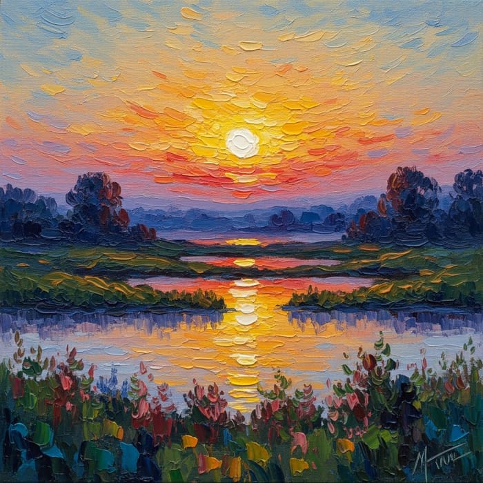 Sunset Impressionism: Vibrant Canvas Mastery