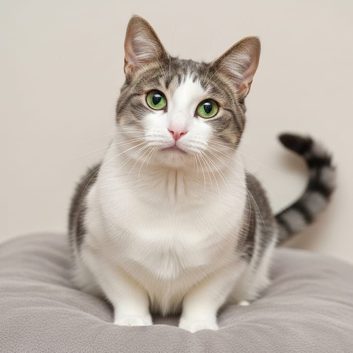 Adorable Cat Resting on Plush Cushion