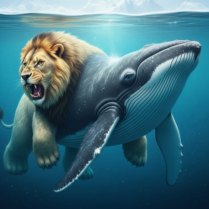 Majestic Hybrid: Lion, Polar Bear & Whale in Water