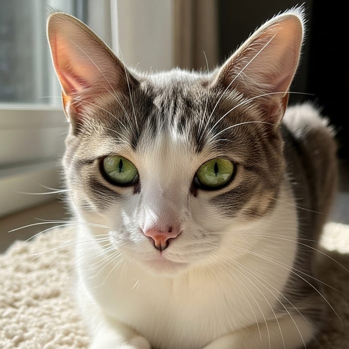 Adorable Grey Cat with Bright Green Eyes