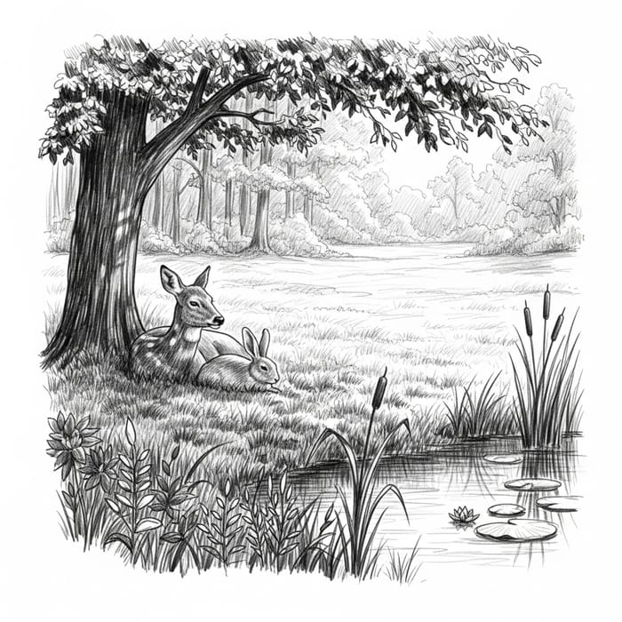 Tranquil Monochrome Animal Sketch | Serene Nature Tranquil Monochrome Animal Sketch | Serene Nature
