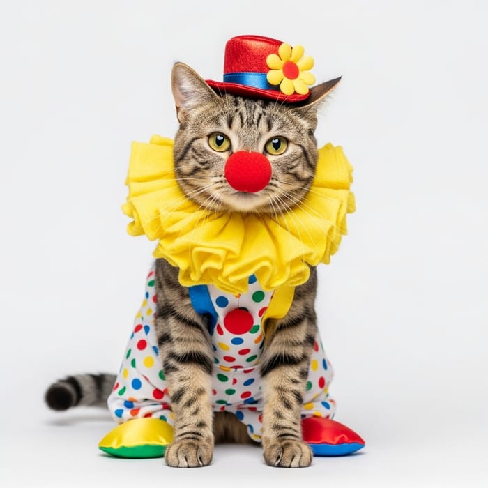 Playful Cat Clown Costume: Wholesome & Joyful Feline