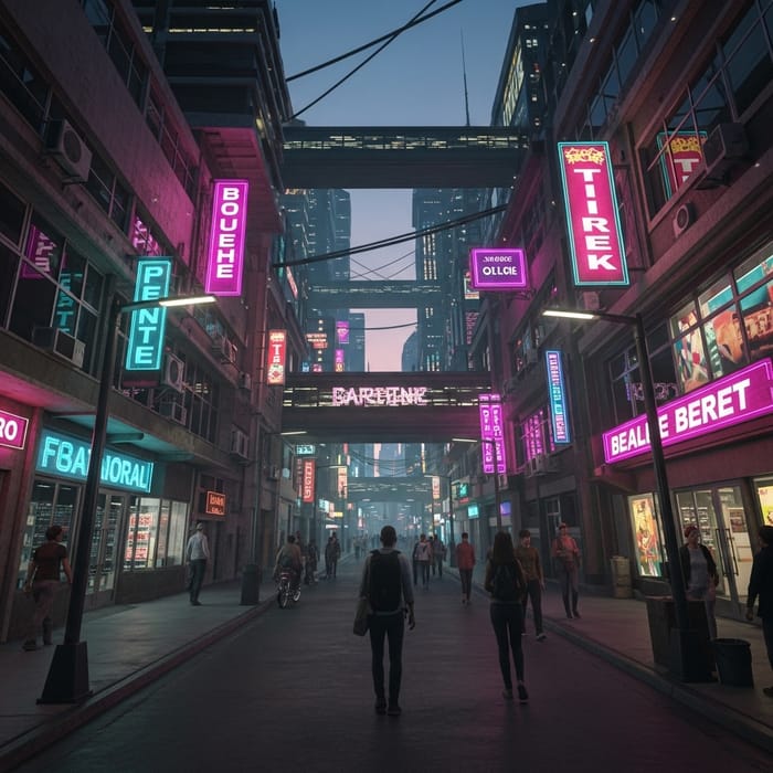 Neon Cyberpunk Cityscape: Energy and Activity at Night Neon Cyberpunk Cityscape: Energy and Activity at Night