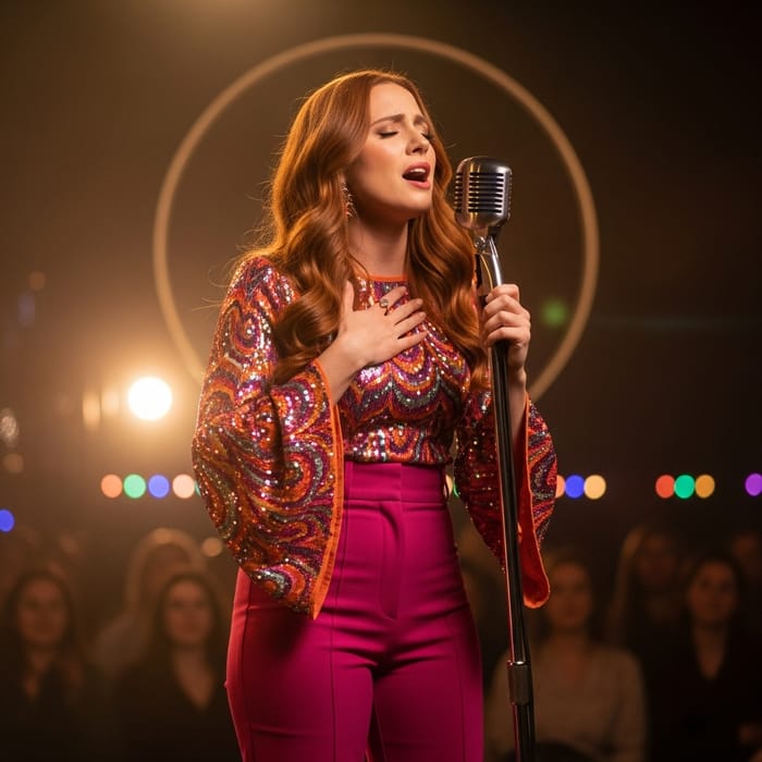 Passionate Singer with Long Red Hair