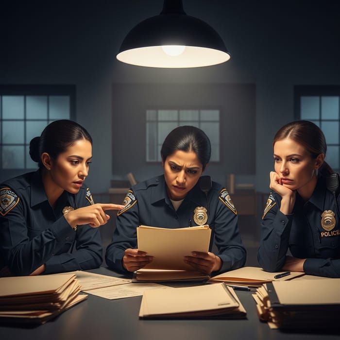 Intense Scene of Female Police Officers Investigating Crime Case Intense Scene of Female Police Officers Investigating Crime Case