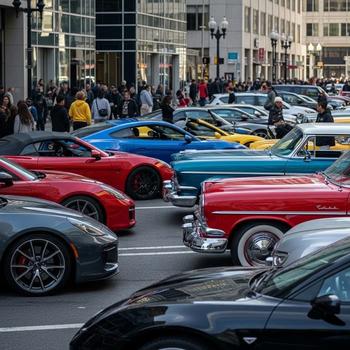 Classic and Modern Cars in Urban Setting