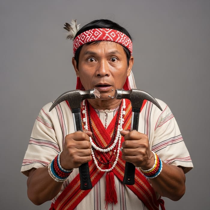 Filipino Indigenous Man with Broken Hammer