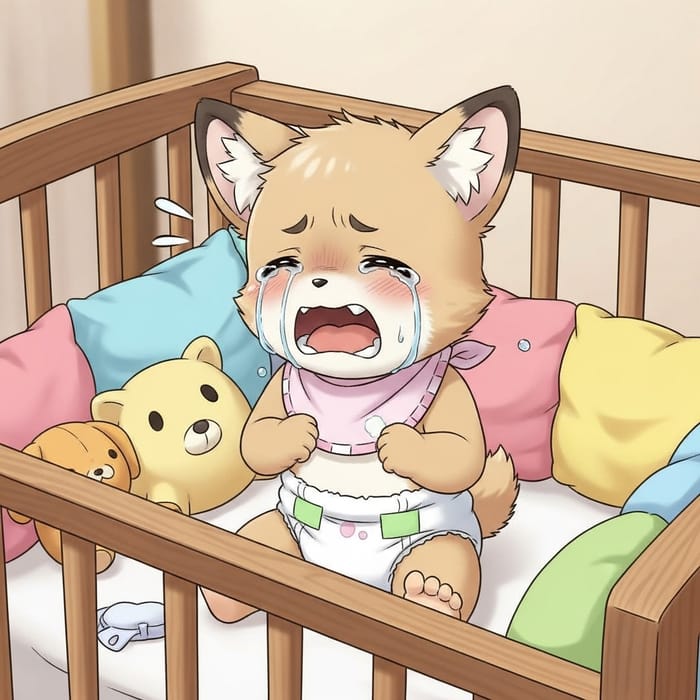 Cute Crying Baby Furry in Diaper & Bib | Anime Art Cute Crying Baby Furry in Diaper & Bib | Anime Art