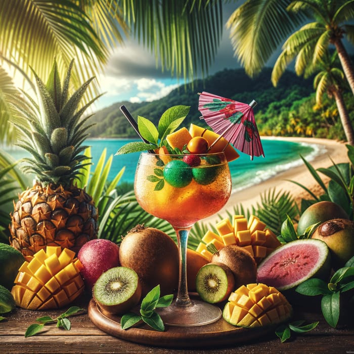 Colorful Tropical Cocktail with Exotic Fruits | Beach Paradise