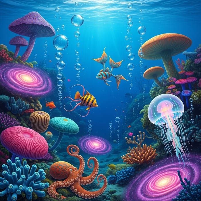 Underwater Abstract: Colorful Coral Reefs and Unique Sea Creatures Underwater Abstract: Colorful Coral Reefs and Unique Sea Creatures