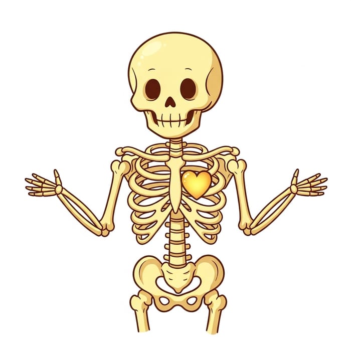 Pastel Yellow Skeleton with Bright Heart | Unique Cartoon Character Pastel Yellow Skeleton with Bright Heart | Unique Cartoon Character