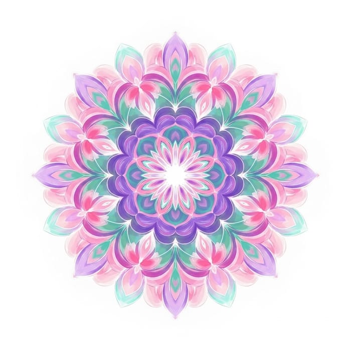 Ethereal Pastel Mandala Illustration in Pink, Purple & Teal Ethereal Pastel Mandala Illustration in Pink, Purple & Teal