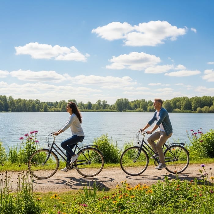 Tranquil Lake Bike Ride Scene Tranquil Lake Bike Ride Scene